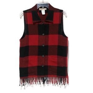 SWEET JESSIE PLAID FRINGED BUTTON DOWN VEST.